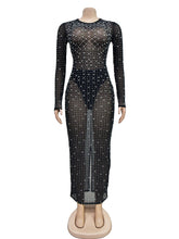 Sexy Rhinestone Sheer Mesh Party Club Dress