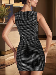 Sexy Rhinestone Boydcon Spaghetti Strap Mini Dress