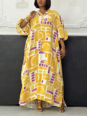 Casual Lantern Sleeve Print Loose Holiday Long Dress