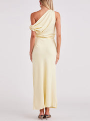 Elegant Oblique Shoulder Slim Maxi Dress