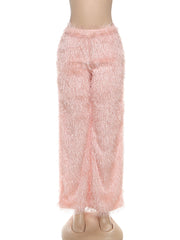 Casual Fluffy Mid Waist Straight Trousers