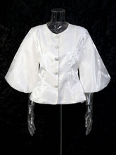Fashion Round Neck Puff Sleeve Cropped Blouse