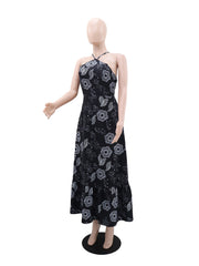Elegant Print Halter Vacation Maxi Dress