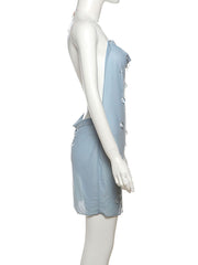 Backless Sexy Sheer Mesh Mini Halter Dress