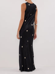 Sleeveless Polka Dot Print Vest Maxi Dress