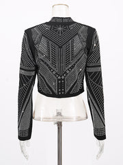 Fashion Rhinestone Embellishment Cropped Jacket