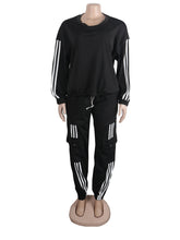 Fashion Stripe Comfy Sport Jogger Two Piece Tracksuit