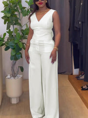 Casual V-neck Backless Bow Decor Top Straight Pants Set