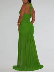 Sexy Mesh Halter Neck Backless Maxi Dress