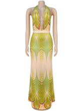 Sexy Halterneck Deep V Print Maxi Dress
