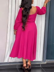 Drawstring Lace-up Cinched Waist Maxi Dress