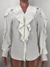 Solid Color Irregular Ruffle Long Sleeve Blouse