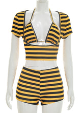 Sexy Striped Print Shorts Three Piece Set