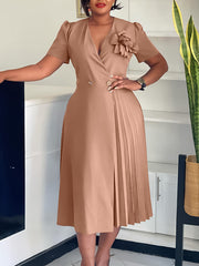 Elegant V Neck Ruffle Dress