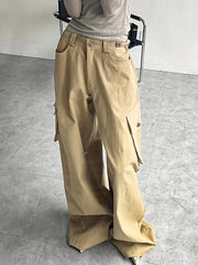 Solid Wide Leg Casual Cargo Pants