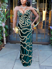 Sexy Sequin Strapless Slim Maxi Dress