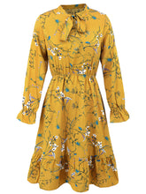 Casual Floral Print Ruffle Slim Midi Dress