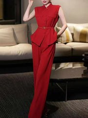 Fashion Sleeveless Single-breasted Top and Trouser Set