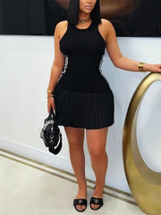 Sexy Stripe Vest Patchwork Sleeveless Pleated Dress