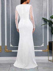 Elegant Mesh Sleeve Patchwork Slit Maxi Dress