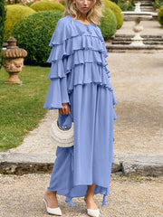 Fashion Bell Sleeve Tiered Ruffle Maxi Dress