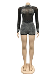 Sexy See Through Rhinestone Bodysuit Romper