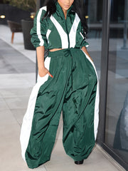 Casual Zipper Sweatshirt Wide Leg Pants Set