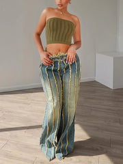 Fashion Frayed Trim Vintage Wash Jeans