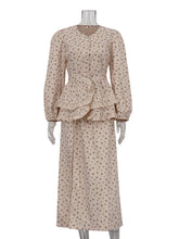 Elegant V-neck Print Waist Ruffle High Split Maxi Dress