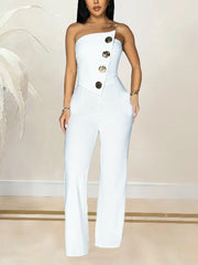 Sexy Gold Button Embellished Strapless Jumpsuit