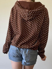 Fashion Polka Dot Letter Print Loose Zip Hoodie