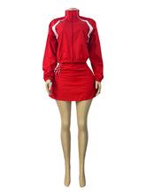 Casual Striped Trim Zipper Drawstring Skort Sports Sets