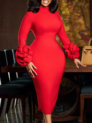 Elegant Floral-Sleeve Bodycon Dress