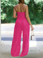 Casual Strapless Pleated Wavy Grain Wide Leg Jumpsuit