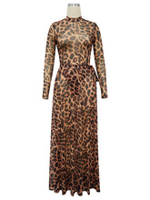 Sexy Leopard Print Sheer Bodysuit And Split Skirt Sets