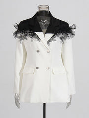 Fashion patchwork Lace Decorate Slim Blazer