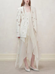 Beaded Mottled Hollow Out Jacquard Blazer