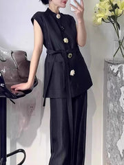Elegant Waistcoat And Wide Leg Pants Casual Sets