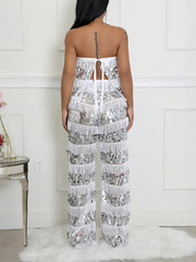 Sexy Fringe Sequin Tube Tops Pants Set