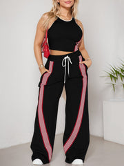 Fashion Crop Vest Elastic Waist Wide Leg Pants Sets