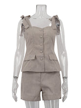 Bow-tied Strap Vest Shorts Casual Two Piece Set