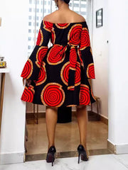 Off Shoulder Print A-line Dress