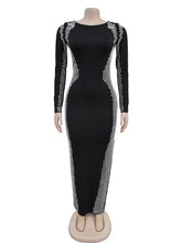 Sexy Rhinestone Bodycon Mesh Long Sleeve Maxi Dress