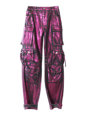 Fashionable Metallic Cargo Trousers Jeans