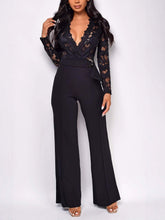 Elegant Deep V-neck See Through Lace Jumpsuit