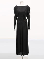 Elegant Long Sleeve Metallic Decor Layered Maxi Dress