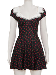 Elegant V-neck Cinched Waist Floral Mini Dress