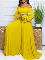 Fashion Off Shoulder Ruffles Sleeve Wide Leg Jumpsuit