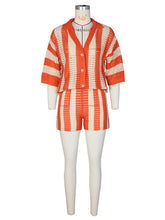 Lapel See Through Short Sleeve Shirt Top and Shorts Set