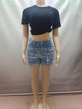 Casual High Waist Layered Frayed Denim Shorts